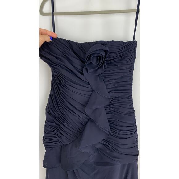 Andrew Adela Formal Evening Dress Womens Size 12/14 Chiffon Rosette Navy Blue - Picture 10 of 14